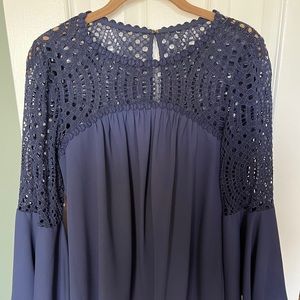 Lilly Pultizer embellished navy flutter top